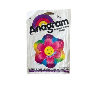 1999 VTG Anagram 18" Flower “thanks” Foil Balloon *NEW* NOS Rainbow